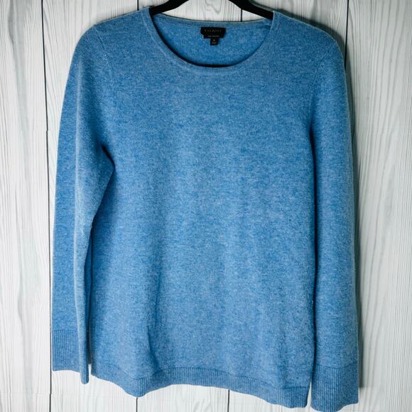 Talbots Pure Cashmere Sweater Womens M Light Blue Knit Round Neck Button Sleeve - Picture 2 of 6
